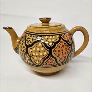 Le Souk Ceramique Brown Teapot with Lid Handmade Hand Painted in Tunisia